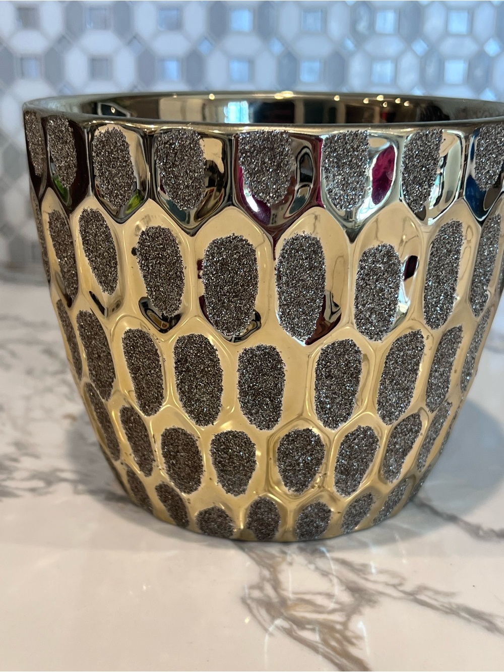Gold Silver Textured 3D Vase Planter Decorative Elegant 5.5h x 6.75w"